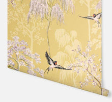Load image into Gallery viewer, Wallpaper of soaring birds fly over an enchanting Japanese treescape close up
